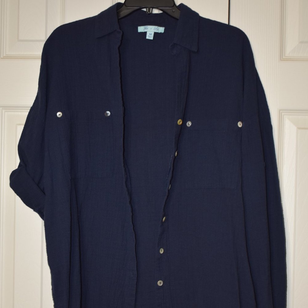 She+Sky button up blouse, roll up sleeves, size M